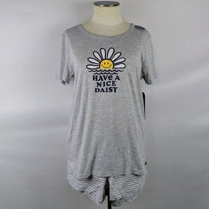 Life Is Good Have A Nice Daisy PJ Set Short Sleeve Top Shorts Grey M NWT